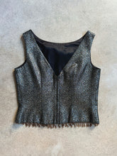 Load image into Gallery viewer, Vintage Metallic Beaded Trim Cropped Sleeveless Blouse (M/L)