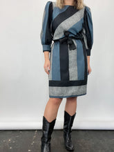 Load image into Gallery viewer, Vintage Striped Puff Sleeve Belted Dress (M/L)