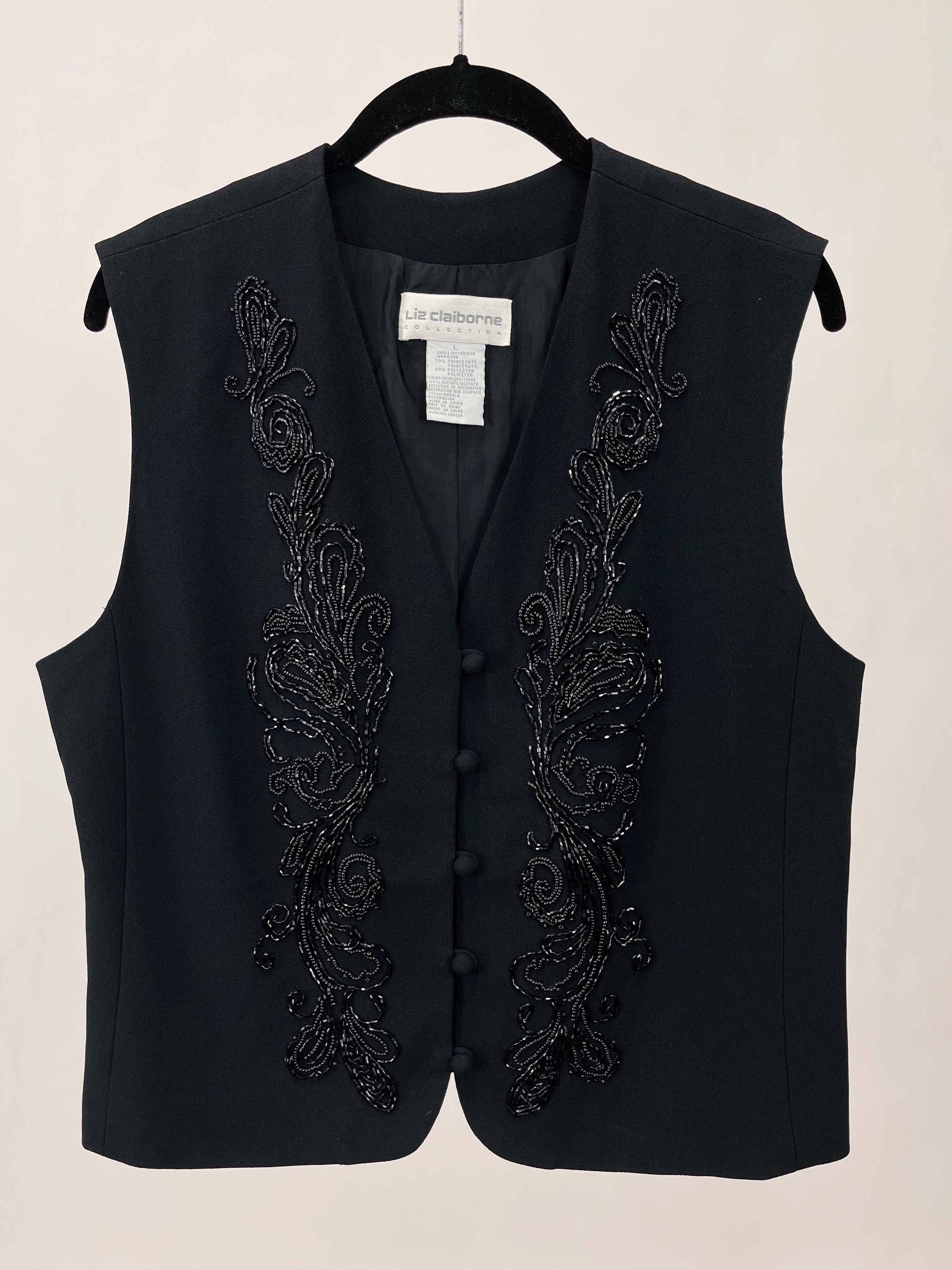 90s Black Beaded Vest (L) – KEPT BY KAY