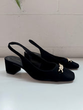 Load image into Gallery viewer, Ann Taylor Chain Detail Black Suede Slingback Heels (US 8)