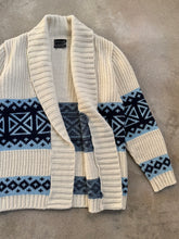 Load image into Gallery viewer, 70s Vintage JCPenney Cream & Blue Patterned Cardigan (M)