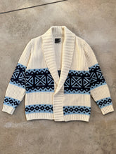 Load image into Gallery viewer, 70s Vintage JCPenney Cream & Blue Patterned Cardigan (M)
