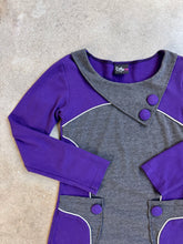 Load image into Gallery viewer, Trop Belle Pour Toi Purple & Grey Houndstooth Mod-Style Long Sleeve Mini Dress (S)