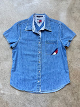 Load image into Gallery viewer, 90s Vintage Tommy Jeans Logo Pocket Short Sleeve Denim Shirt | Medium