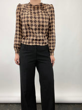 Load image into Gallery viewer, Vintage Satin Printed Puff Sleeve Blouse (S)