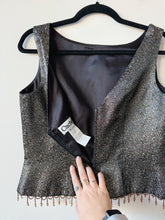 Load image into Gallery viewer, Vintage Metallic Beaded Trim Cropped Sleeveless Blouse (M/L)