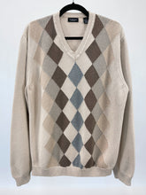 Load image into Gallery viewer, Neutral Argyle V-Neck Sweater (XL)