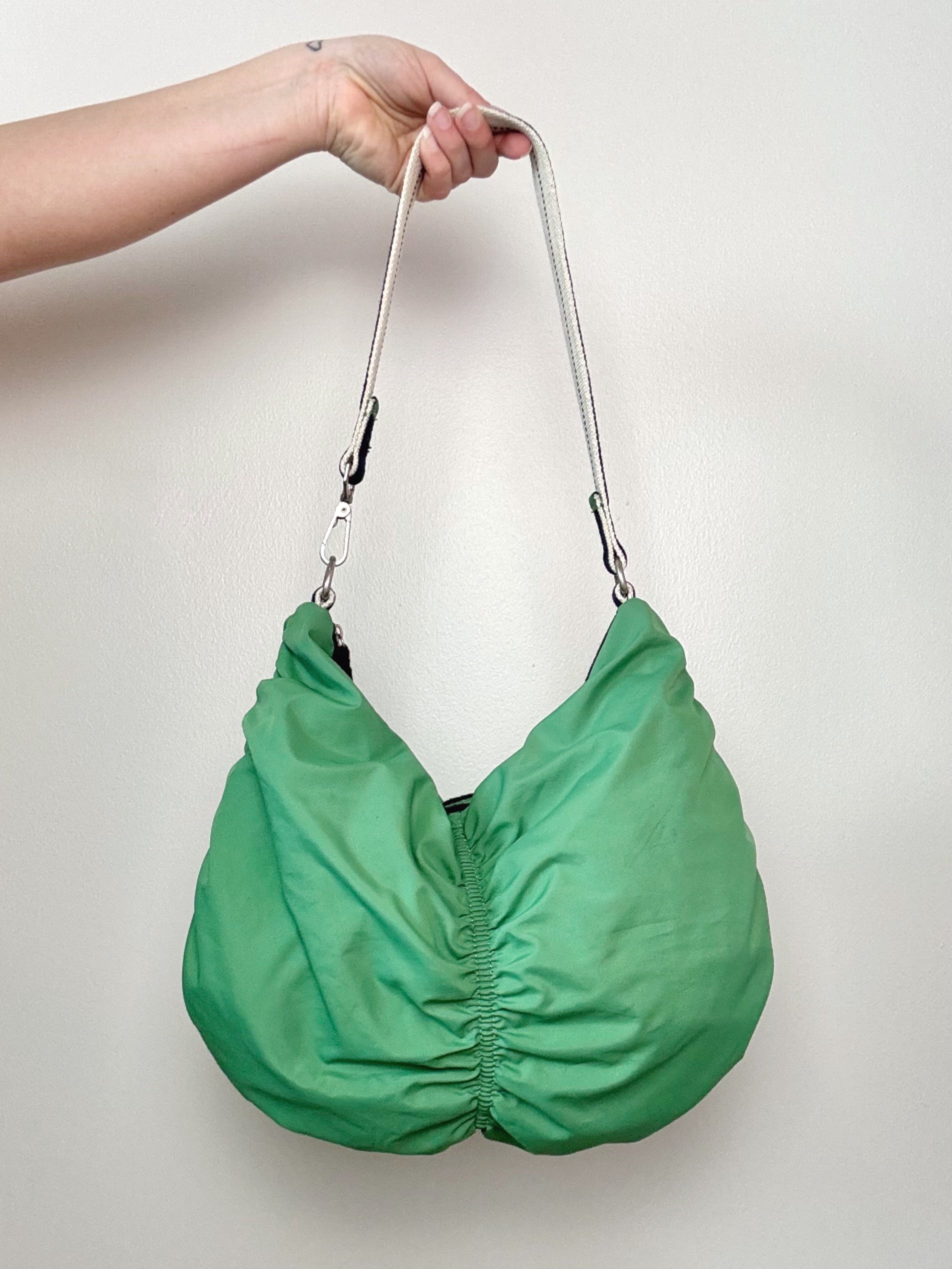NAARIIAN Olive Green Puffer Shoulder Bag - Woven Nylon Crossbody Purse For Women, Small Size, Detachable Strap