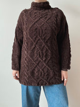 Load image into Gallery viewer, 90s Vintage Express Brown Chenille Hand-Knit Sweater (M)