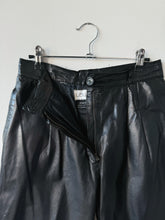 Load image into Gallery viewer, 80s Vintage Laurice Black Pleated Leather Trousers (W28")