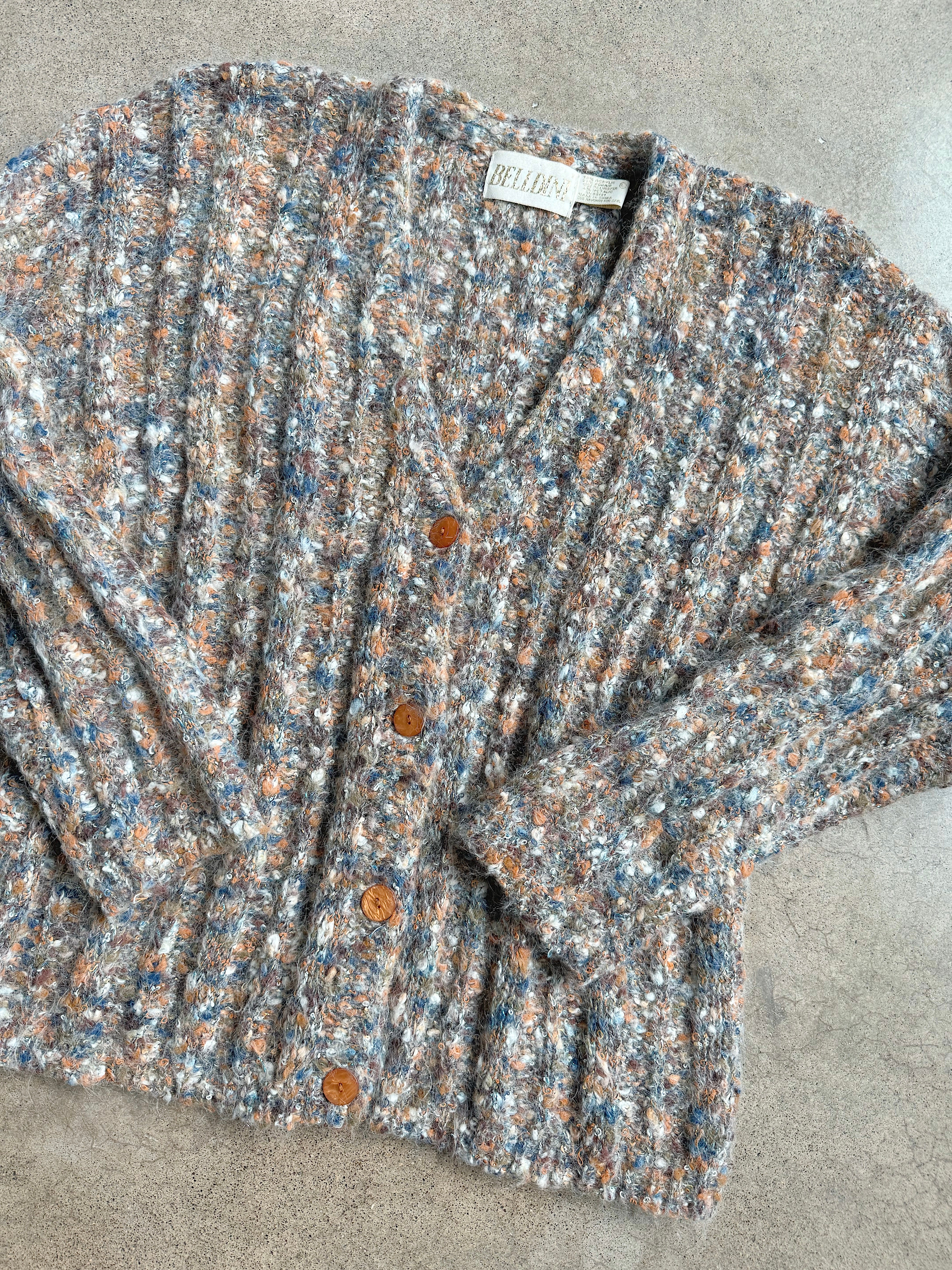 【希少！！】 80s Vintage Belldini Marled Metallic Mohair Knit Cardigan (L トップス