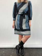 Load image into Gallery viewer, Vintage Striped Puff Sleeve Belted Dress (M/L)