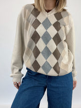Load image into Gallery viewer, Neutral Argyle V-Neck Sweater (XL)
