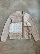 Load image into Gallery viewer, Neutral Cotton Cable Knit Mock Neck Sweater (XL)