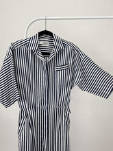Load image into Gallery viewer, 80s Vintage Leslie Fay Navy Stripe Shirt Dress (S/M)