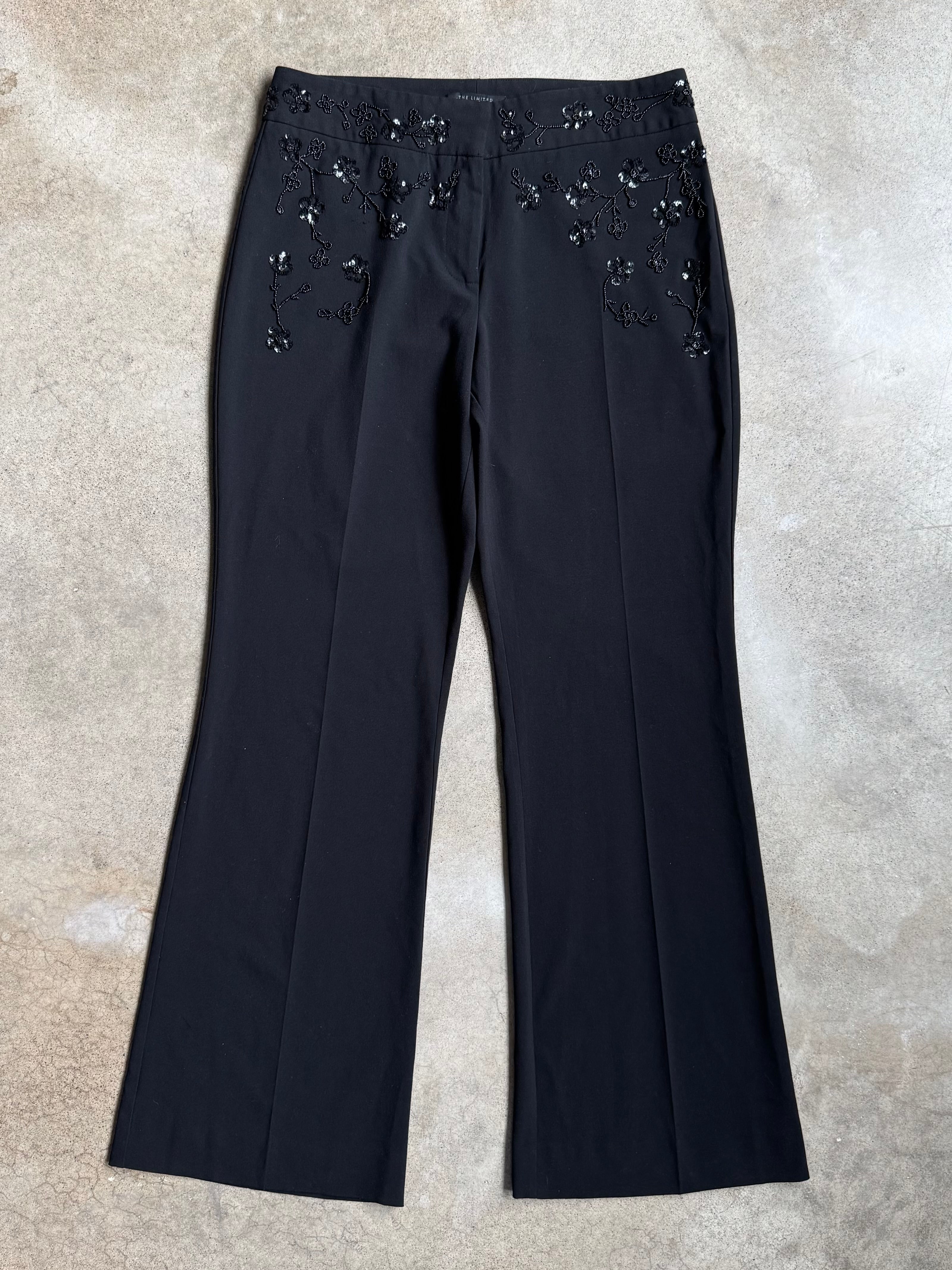 Y2K The Limited Black Floral Beaded Flare Pants (W31