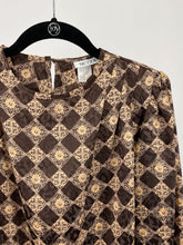 Load image into Gallery viewer, Vintage Satin Printed Puff Sleeve Blouse (S)