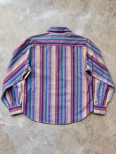 Load image into Gallery viewer, 80s Vintage Pheasant Hill Cool-Tone Metallic Striped Button-Up Blouse | M/L