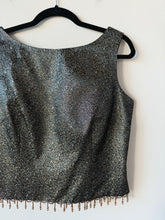 Load image into Gallery viewer, Vintage Metallic Beaded Trim Cropped Sleeveless Blouse (M/L)