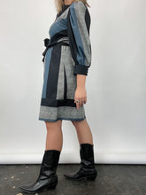 Load image into Gallery viewer, Vintage Striped Puff Sleeve Belted Dress (M/L)