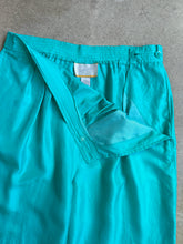 Load image into Gallery viewer, 80s Vintage Jacqueline Ferrar Turquoise High-Waist Pleated Silk Pants (L)