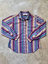 Load image into Gallery viewer, 80s Vintage Pheasant Hill Cool-Tone Metallic Striped Button-Up Blouse | M/L