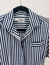 Load image into Gallery viewer, 80s Vintage Leslie Fay Navy Stripe Shirt Dress (S/M)