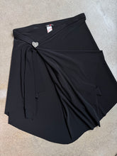 Load image into Gallery viewer, Y2K Rhinestone Heart Black Slinky Asymmetric Skirt (L)
