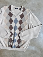 Load image into Gallery viewer, Neutral Argyle V-Neck Cotton Sweater | XL