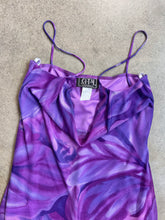 Load image into Gallery viewer, Y2K City Triangles Purple Floral Cowl Neck Midi Dress (M)