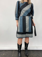 Load image into Gallery viewer, Vintage Striped Puff Sleeve Belted Dress (M/L)