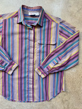 Load image into Gallery viewer, 80s Vintage Pheasant Hill Cool-Tone Metallic Striped Button-Up Blouse | M/L