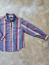 Load image into Gallery viewer, 80s Vintage Pheasant Hill Cool-Tone Metallic Striped Button-Up Blouse | M/L