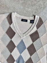 Load image into Gallery viewer, Neutral Argyle V-Neck Cotton Sweater | XL