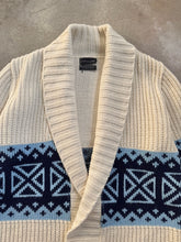 Load image into Gallery viewer, 70s Vintage JCPenney Cream & Blue Patterned Cardigan (M)