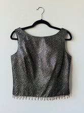 Load image into Gallery viewer, Vintage Metallic Beaded Trim Cropped Sleeveless Blouse (M/L)