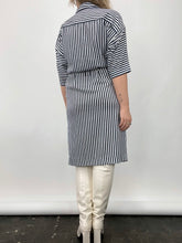 Load image into Gallery viewer, 80s Vintage Leslie Fay Navy Stripe Shirt Dress (S/M)