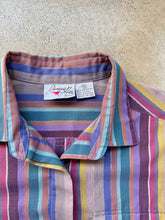Load image into Gallery viewer, 80s Vintage Pheasant Hill Cool-Tone Metallic Striped Button-Up Blouse | M/L