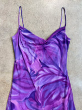 Load image into Gallery viewer, Y2K City Triangles Purple Floral Cowl Neck Midi Dress (M)