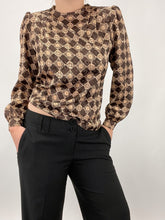 Load image into Gallery viewer, Vintage Satin Printed Puff Sleeve Blouse (S)