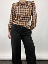 Load image into Gallery viewer, Vintage Satin Printed Puff Sleeve Blouse (S)