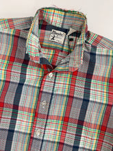 Load image into Gallery viewer, 70s Vintage Frayed Collar Button-Up Plaid Shirt (M)