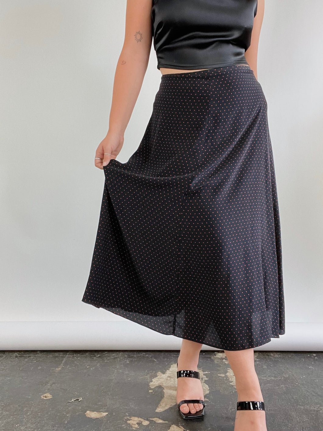 Polka Dot Silk Maxi Skirt (W30
