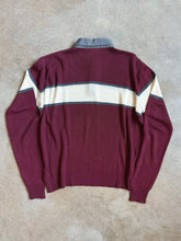 Load image into Gallery viewer, Vintage Burgundy Striped Polo Sweater (XL)
