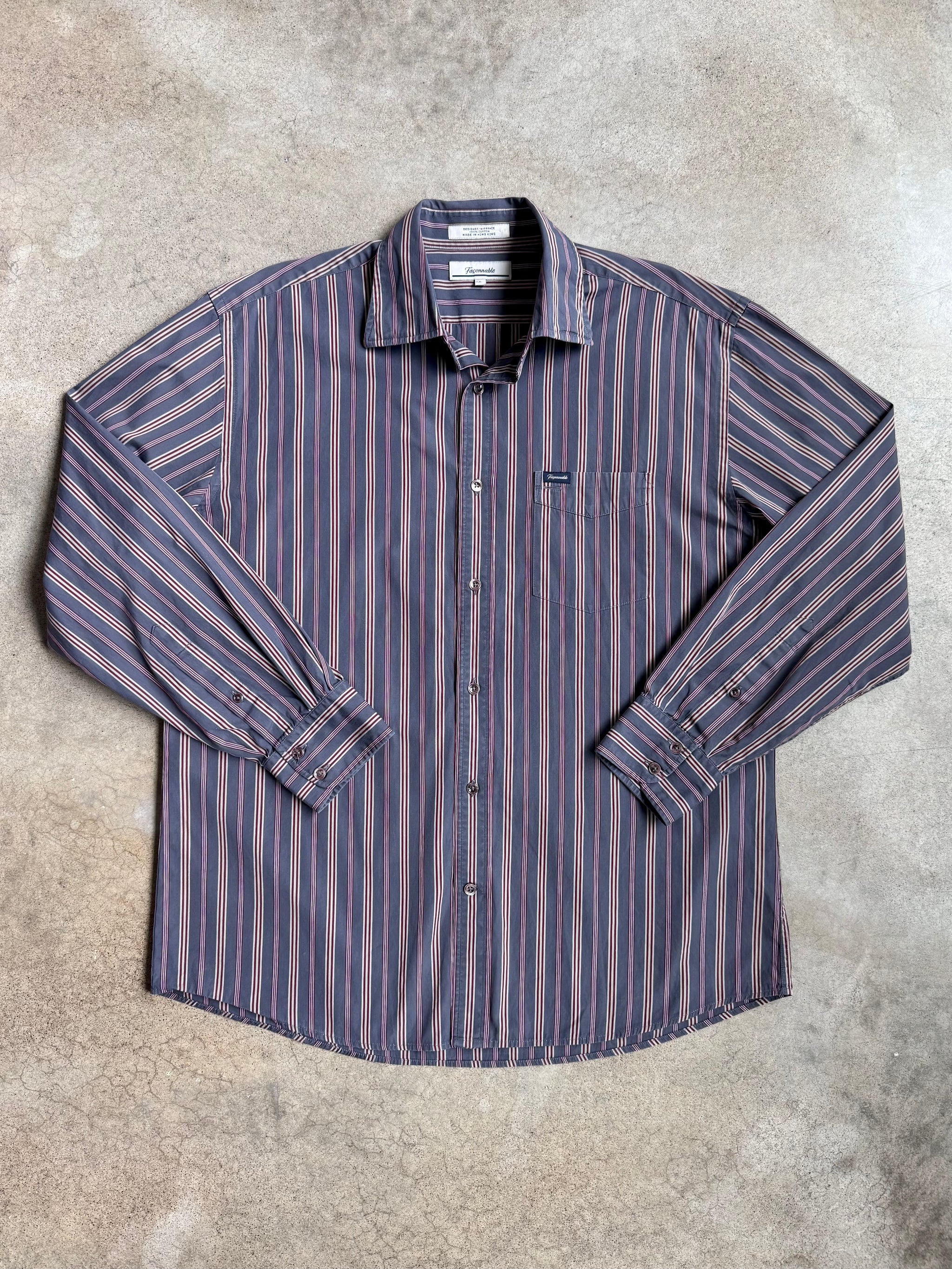 Faconnable Striped Cotton Button-Up Shirt (L) Faconnable Striped Cotton Button-Up Shirt (L)
