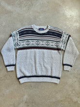 Load image into Gallery viewer, 90s Vintage Patterned Cotton Knit Crewneck Sweater (L)
