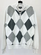 Load image into Gallery viewer, Grey Argyle Quarter Zip Sweater (XL)
