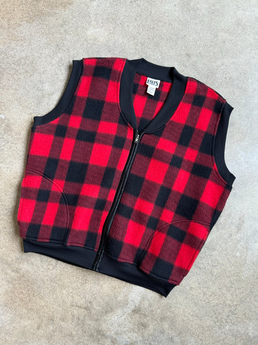 90s Vintage Red Plaid Fleece Vest (L)