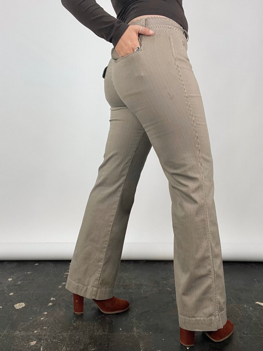 Brown Stripe Low Rise Bootcut Pants (M)