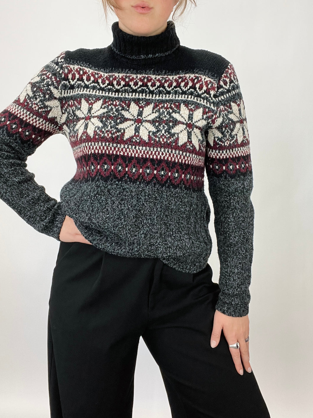 90s Fair Isle Turtleneck Sweater (M)